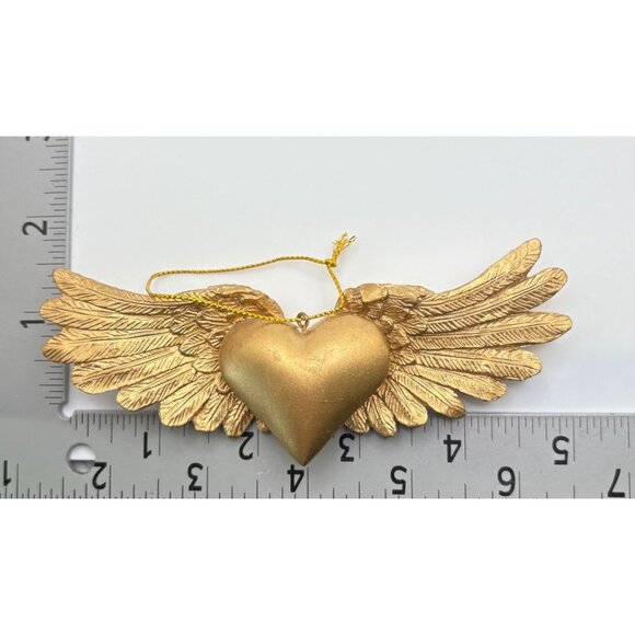 Vintage Gold Heart With Wings Christmas Tree Ornament Love Romance - Picture 3 of 7